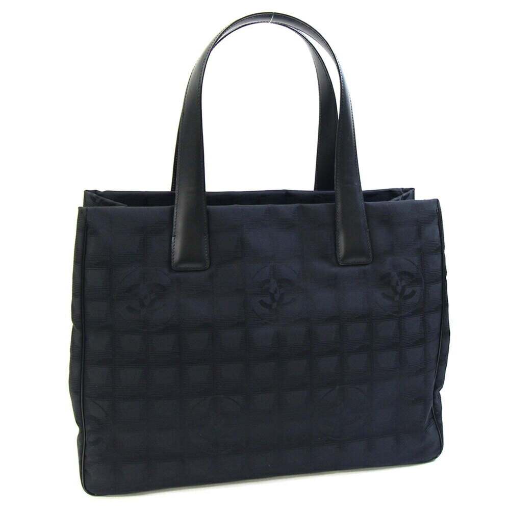 CHANEL Black Leather Logo Tote Bag